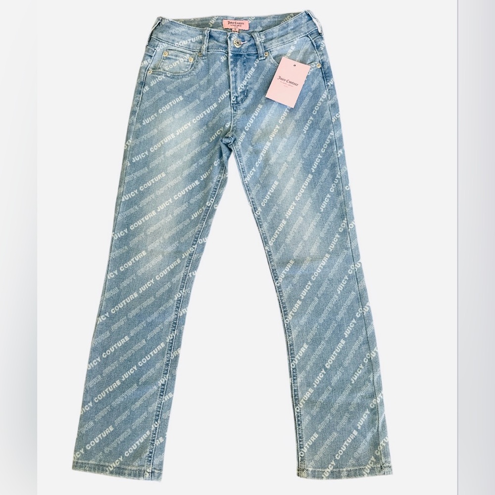 Kids Juicy Couture Blue Logo StraightLeg Jeans Girls Size 10 New With Tags